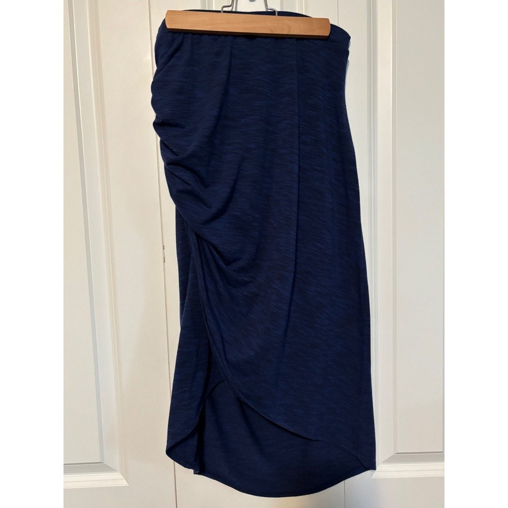 Maeve Anthropologie Navy Space Dye Draped Faux Wrap Midi Skirt Small OB725808